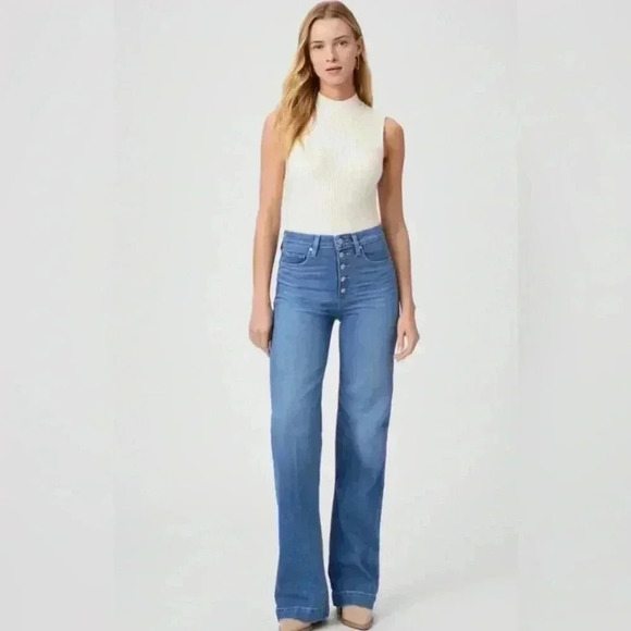 PAIGE Classic Blue Wide Leg Jeans - Picture 1 of 8
